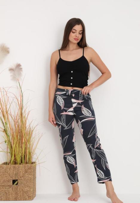 Pantaloni de Pijama Dama ,Culoare Bleumarin cu Roz,Engros